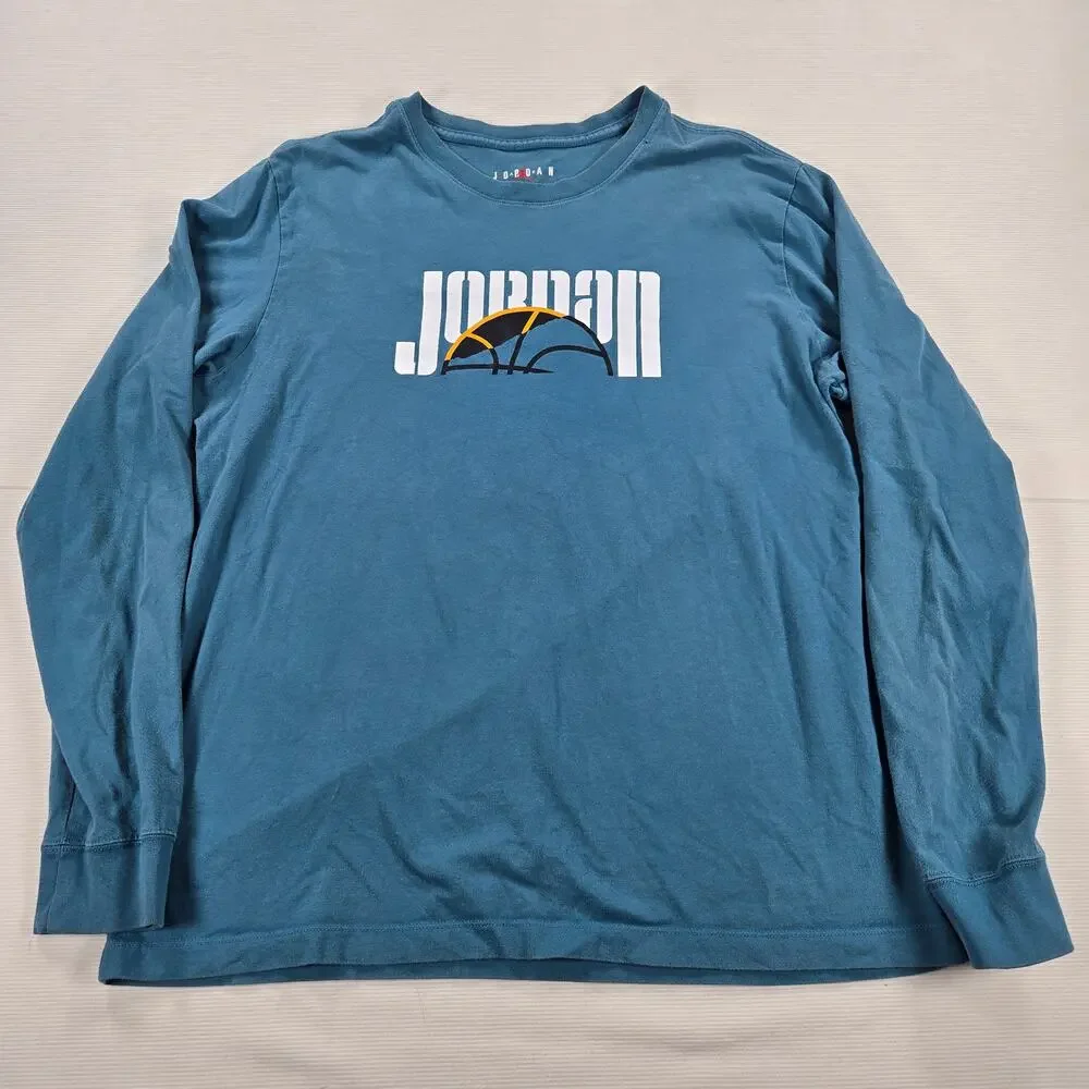 Nike Air Jordan Jumpman DNA Long Sleeve Blue Shirt‎ Men's Size Large